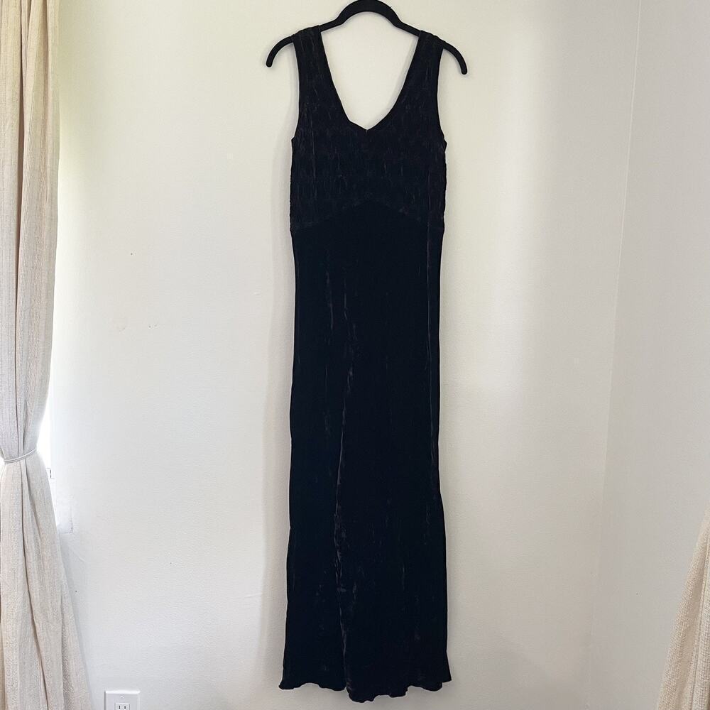 VTG 90s Beth Schaeffer Chocolate Brown Crushed Velvet Maxi Dress Size S - Picture 4 of 10